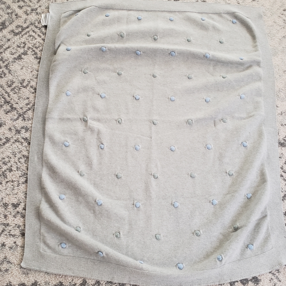 Baby Throw Knitted Blanket Made In India Cotton Embossed with light blue / Gray